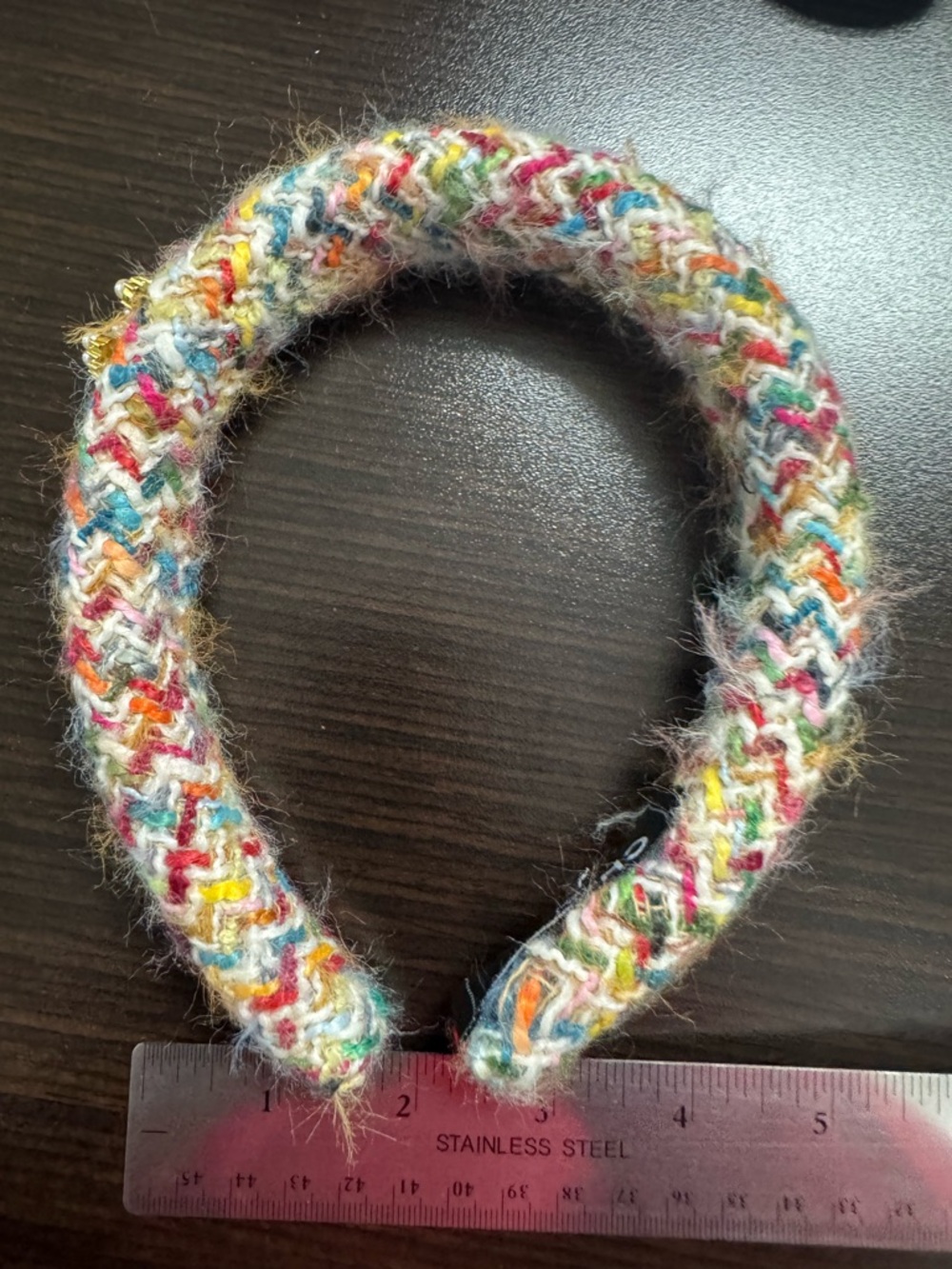 CHANEL Multicolor Knit Headband with Gold Pearl CC - Picture 7 of 7